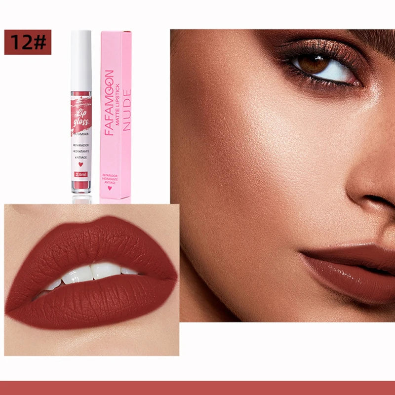 12 Colors of Lip Gloss, Waterproof and Sweat-Proof, Non-Sticky, Long-Lasting Matte and Non-Fading Matte Velvet Lip Gloss
