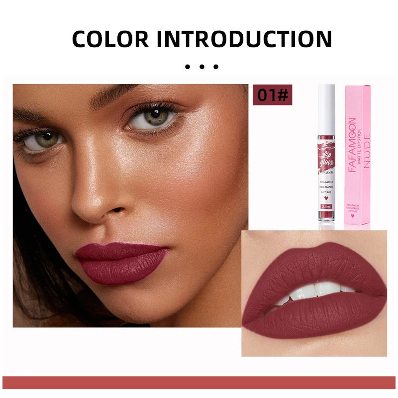 12 Colors of Lip Gloss, Waterproof and Sweat-Proof, Non-Sticky, Long-Lasting Matte and Non-Fading Matte Velvet Lip Gloss