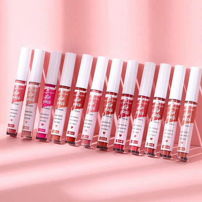 12 Colors of Lip Gloss, Waterproof and Sweat-Proof, Non-Sticky, Long-Lasting Matte and Non-Fading Matte Velvet Lip Gloss
