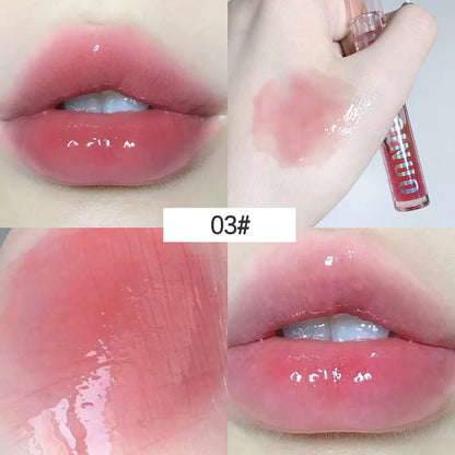 4 PCS Water-Gloss Mirror Jelly Lip Gloss Moisturizes Lips Shimmers with Fine Pearls Brightens Lip Color